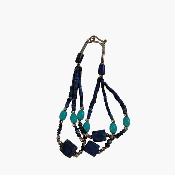 Lapis  Turquoise Bracelet Handmade Multistring Silver Accents - Picture 4 of 6
